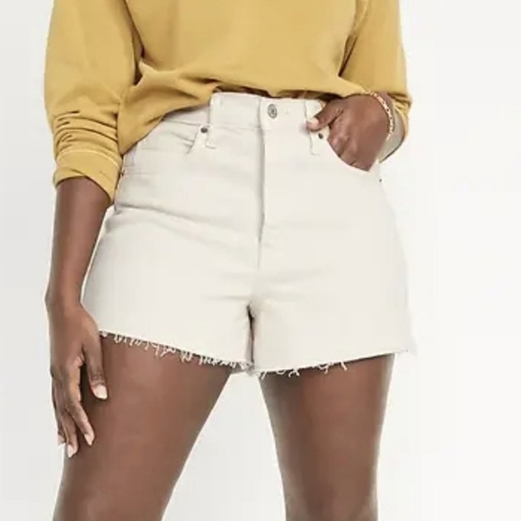 24 - Old Navy | Higher High-Waisted Button-Fly Sky-Hi A-Line Ecru Cut-Off Shorts - Picture 1 of 4